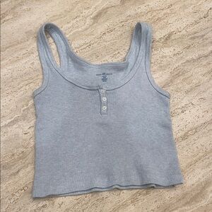 Brandy Melville Light Blue Ribbed Henley Crop Tank